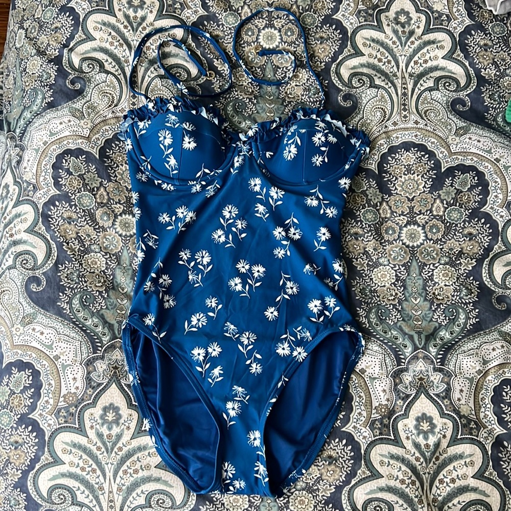Kate Spade Blue Floral Swimsuit, Size small